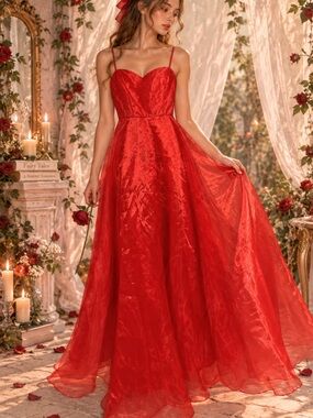 Y2K Nuit Red Organza Gown Fairycore Coquette Girl Whimsigoth